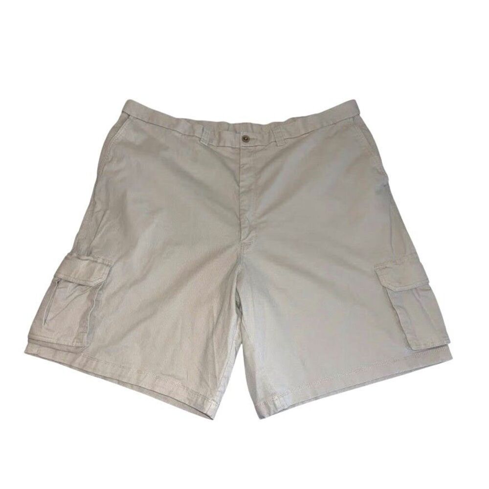 Men's Big and Tall Khaki Cargo Shorts Size 46 Haggar Inseam 10" adjustable waist